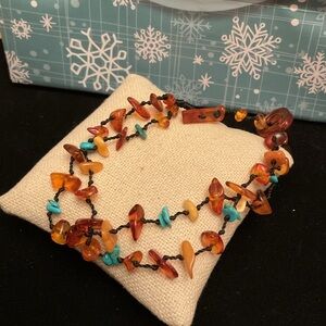 Amber and Turquoise Handmade Vintage Bracelet